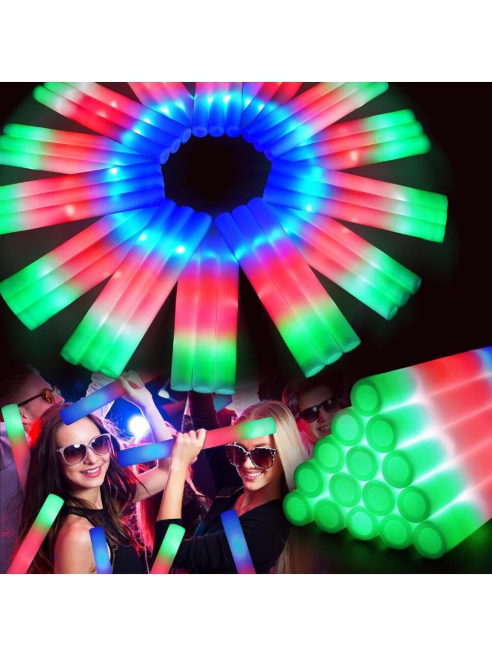 120 PCS Colorful LED Glow Sticks - 3 Modes, Flashing Light Party Supplies for
